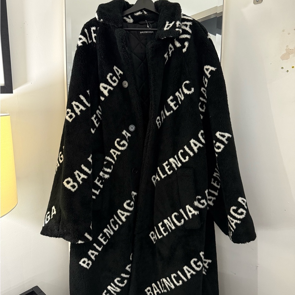 Balenciaga Black Faux Fur Coat